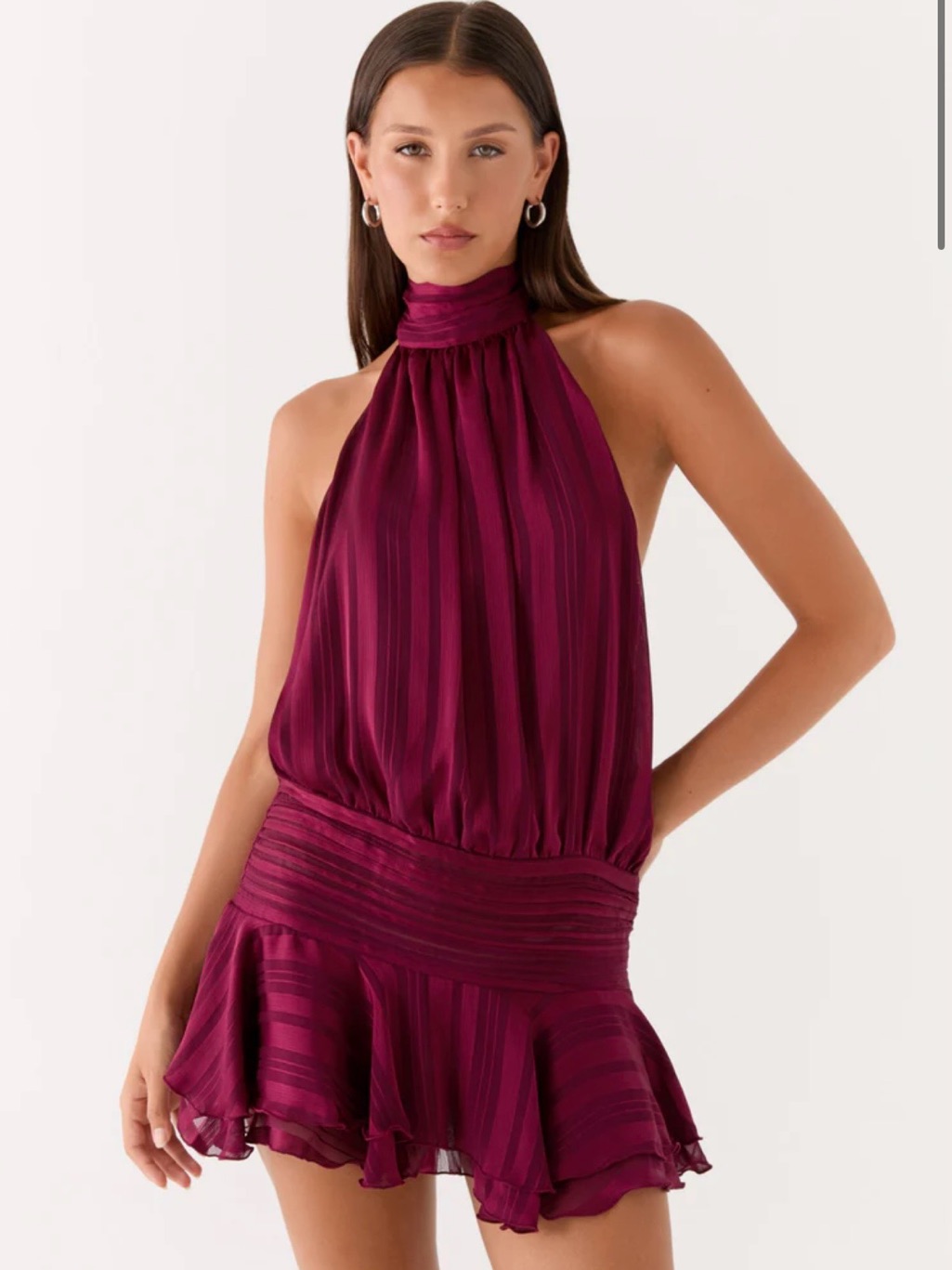 Peppermayo Magenta Halter Ruffled Mini Dress